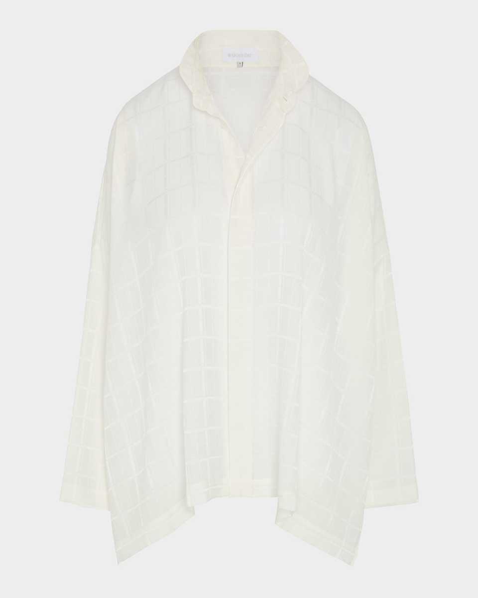 Satin Box Check Jacquard Wide Longer-Back Double-Stand Collar Shirt (Mid Plus Length)